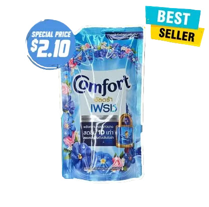 490ml។（衣物柔顺剂）ទឹកក្រអូបបោកសម្លៀកបំពាក់ Comfort Beauty Perfume ក្លិនផ្កាសាគូរ៉ា និងទឹកផ្កាកុលាប ដែលផ្តល់នូវក្លិនក្រអូបប្រណិតជាប់បានយូរ និងធ្វើឱ្យសាច់ក្រណាត់ទន់ល្មើយ។