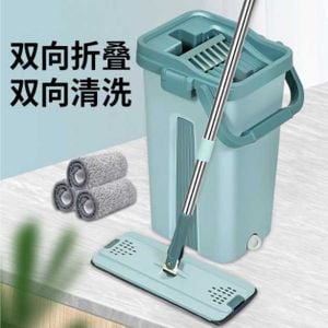 Flat Squeeze Mop with Bucket / ម៉ាស៊ីនជូតផ្ទះលាងនិងច្របាច់ទឹកដោយស្វ័យប្រវត្តិ / 双向折叠清洗自动平板拖把桶